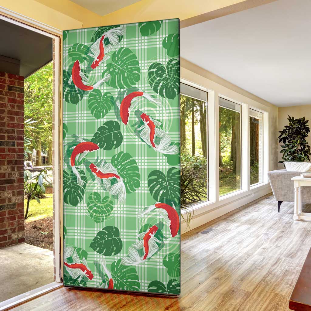 Lime Palaka Hawaii Aloha Door Cover Koi Pond Mix Monstera LT7 - Polynesian Pride