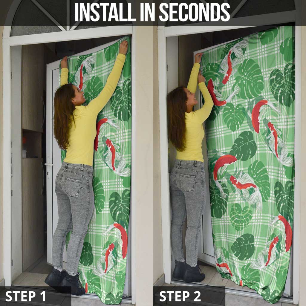 Lime Palaka Hawaii Aloha Door Cover Koi Pond Mix Monstera LT7 - Polynesian Pride