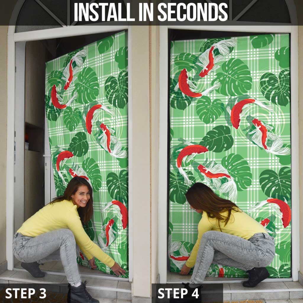 Lime Palaka Hawaii Aloha Door Cover Koi Pond Mix Monstera LT7 - Polynesian Pride
