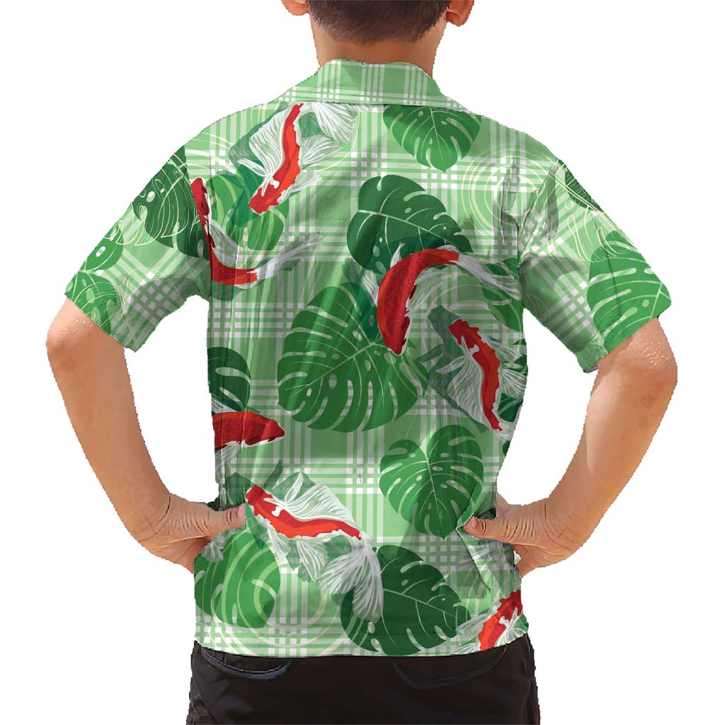 Lime Palaka Hawaii Aloha Family Matching Long Sleeve Bodycon Dress and Hawaiian Shirt Koi Pond Mix Monstera LT7 - Polynesian Pride