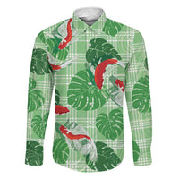 Lime Palaka Hawaii Aloha Family Matching Long Sleeve Bodycon Dress and Hawaiian Shirt Koi Pond Mix Monstera LT7 Dad's Shirt - Long Sleeve Lime Green - Polynesian Pride