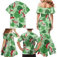 Lime Palaka Hawaii Aloha Family Matching Mermaid Dress and Hawaiian Shirt Koi Pond Mix Monstera LT7 - Polynesian Pride
