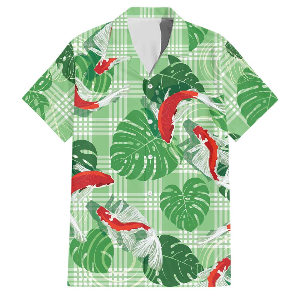 Lime Palaka Hawaii Aloha Family Matching Mermaid Dress and Hawaiian Shirt Koi Pond Mix Monstera LT7 Dad's Shirt - Short Sleeve Lime Green - Polynesian Pride
