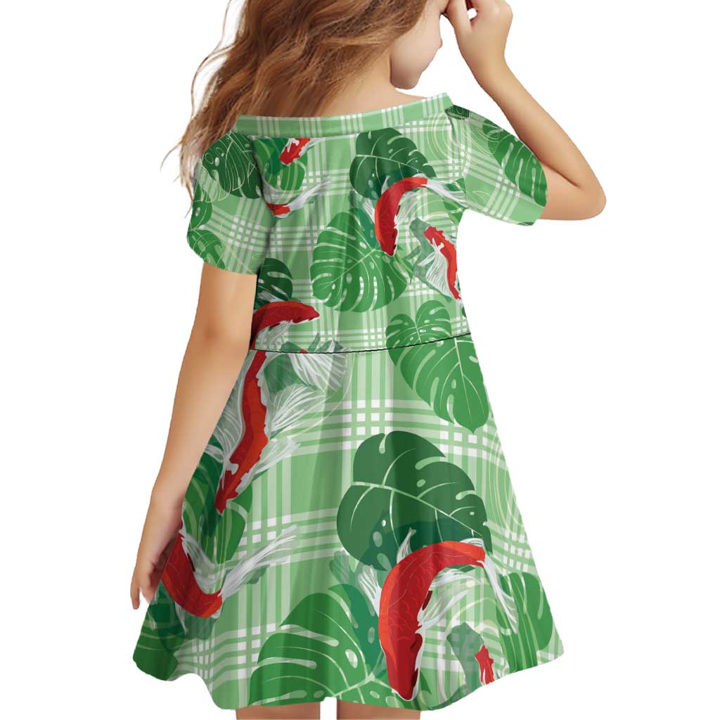 Lime Palaka Hawaii Aloha Family Matching Off Shoulder Maxi Dress and Hawaiian Shirt Koi Pond Mix Monstera LT7 - Polynesian Pride