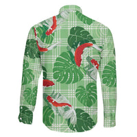 Lime Palaka Hawaii Aloha Family Matching Off Shoulder Short Dress and Hawaiian Shirt Koi Pond Mix Monstera LT7 - Polynesian Pride