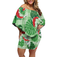 Lime Palaka Hawaii Aloha Family Matching Off Shoulder Short Dress and Hawaiian Shirt Koi Pond Mix Monstera LT7 Lime Green - Polynesian Pride