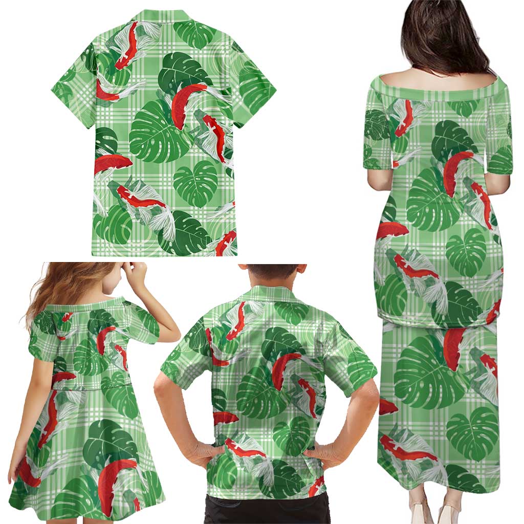 Lime Palaka Hawaii Aloha Family Matching Puletasi and Hawaiian Shirt Koi Pond Mix Monstera LT7 - Polynesian Pride