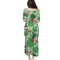 Lime Palaka Hawaii Aloha Family Matching Puletasi and Hawaiian Shirt Koi Pond Mix Monstera LT7 - Polynesian Pride