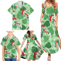 Lime Palaka Hawaii Aloha Family Matching Summer Maxi Dress and Hawaiian Shirt Koi Pond Mix Monstera LT7 - Polynesian Pride