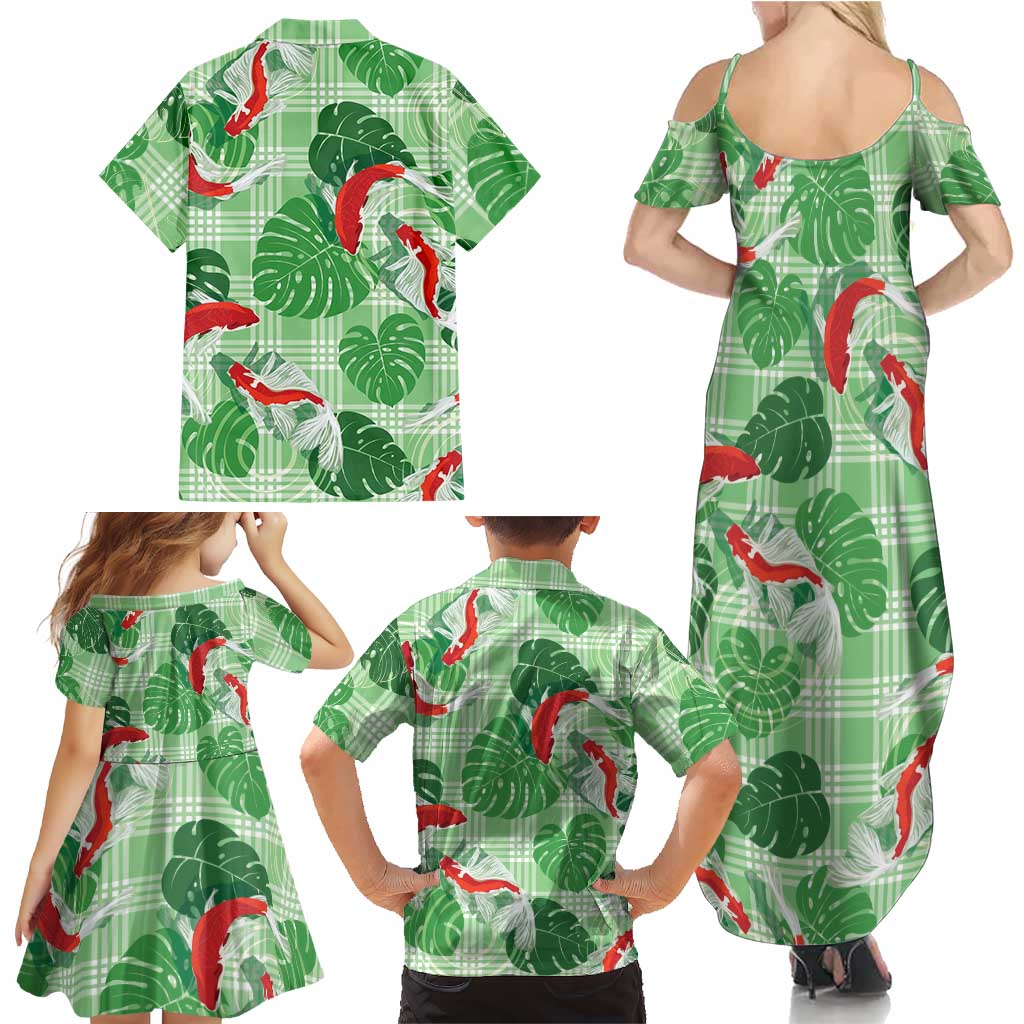 Lime Palaka Hawaii Aloha Family Matching Summer Maxi Dress and Hawaiian Shirt Koi Pond Mix Monstera LT7 - Polynesian Pride