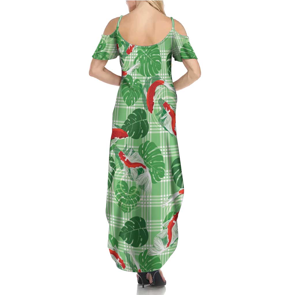 Lime Palaka Hawaii Aloha Family Matching Summer Maxi Dress and Hawaiian Shirt Koi Pond Mix Monstera LT7 - Polynesian Pride