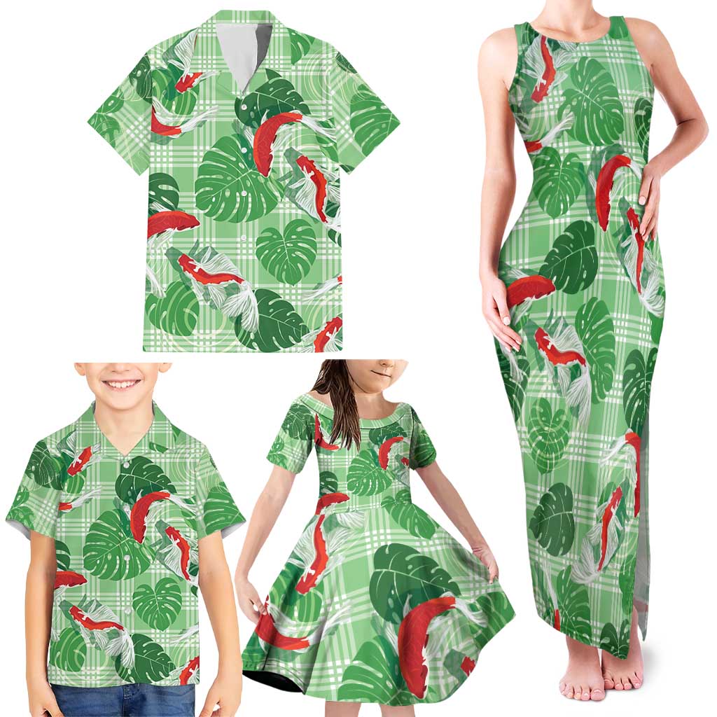 Lime Palaka Hawaii Aloha Family Matching Tank Maxi Dress and Hawaiian Shirt Koi Pond Mix Monstera LT7 - Polynesian Pride
