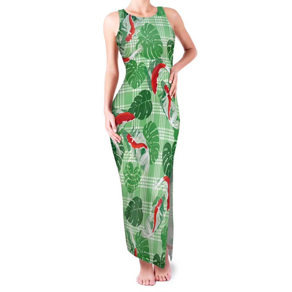 Lime Palaka Hawaii Aloha Family Matching Tank Maxi Dress and Hawaiian Shirt Koi Pond Mix Monstera LT7 Lime Green - Polynesian Pride