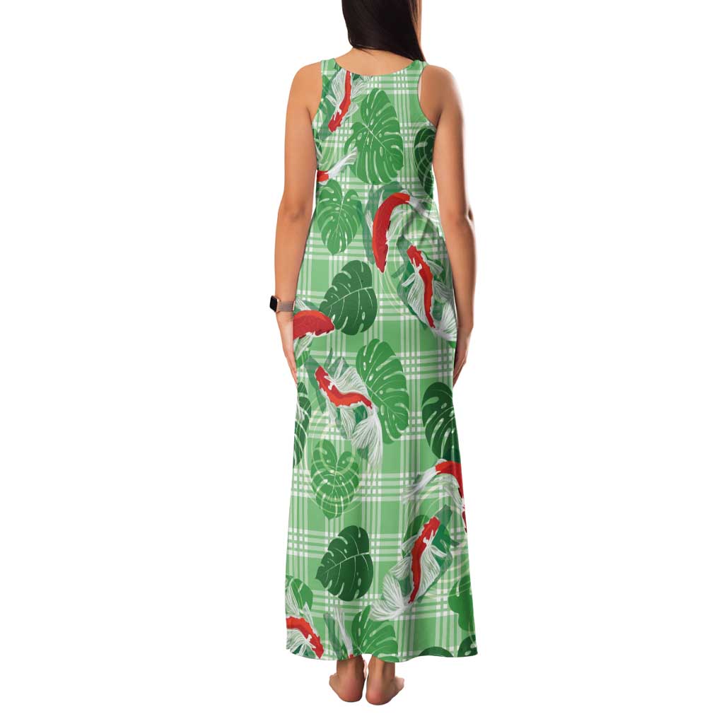 Lime Palaka Hawaii Aloha Family Matching Tank Maxi Dress and Hawaiian Shirt Koi Pond Mix Monstera LT7 - Polynesian Pride