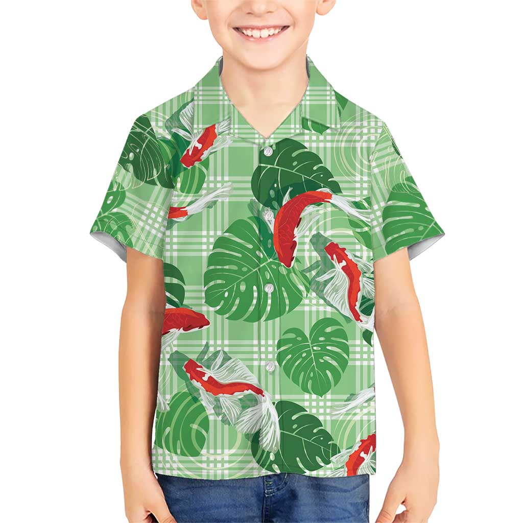 Lime Palaka Hawaii Aloha Kid Hawaiian Shirt Koi Pond Mix Monstera - Polynesian Pride