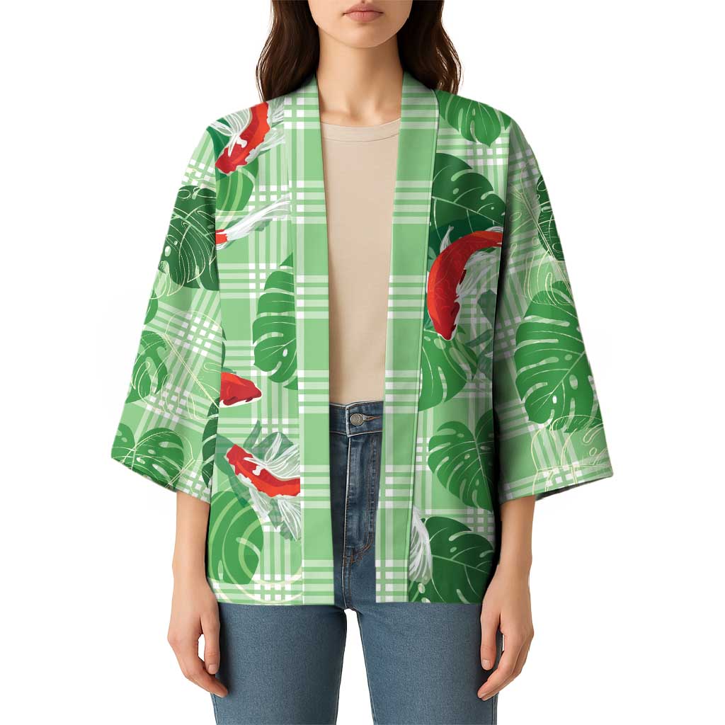 Lime Palaka Hawaii Aloha Kimono Koi Pond Mix Monstera - Polynesian Pride