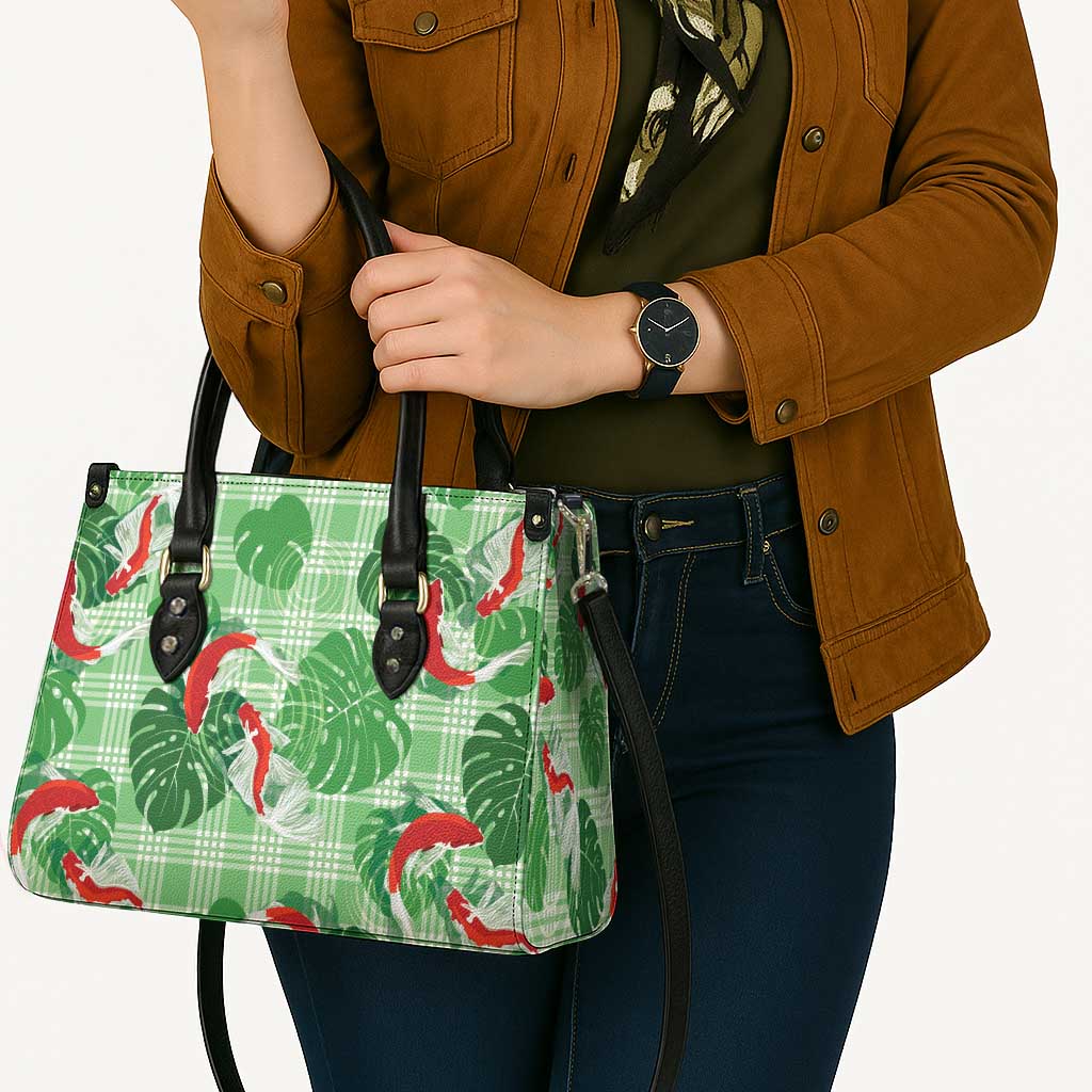 Lime Palaka Hawaii Aloha Leather Bag Koi Pond Mix Monstera - Polynesian Pride