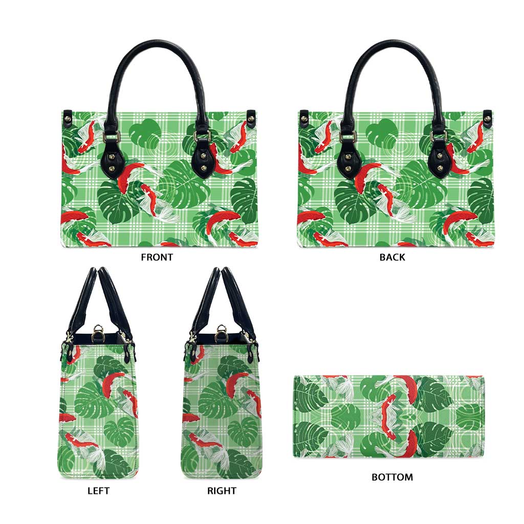 Lime Palaka Hawaii Aloha Leather Bag Koi Pond Mix Monstera - Polynesian Pride