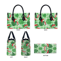 Lime Palaka Hawaii Aloha Leather Bag Koi Pond Mix Monstera - Polynesian Pride