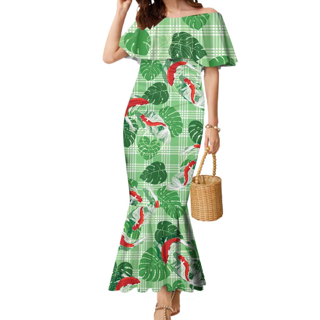 Lime Palaka Hawaii Aloha Mermaid Dress Koi Pond Mix Monstera - Polynesian Pride