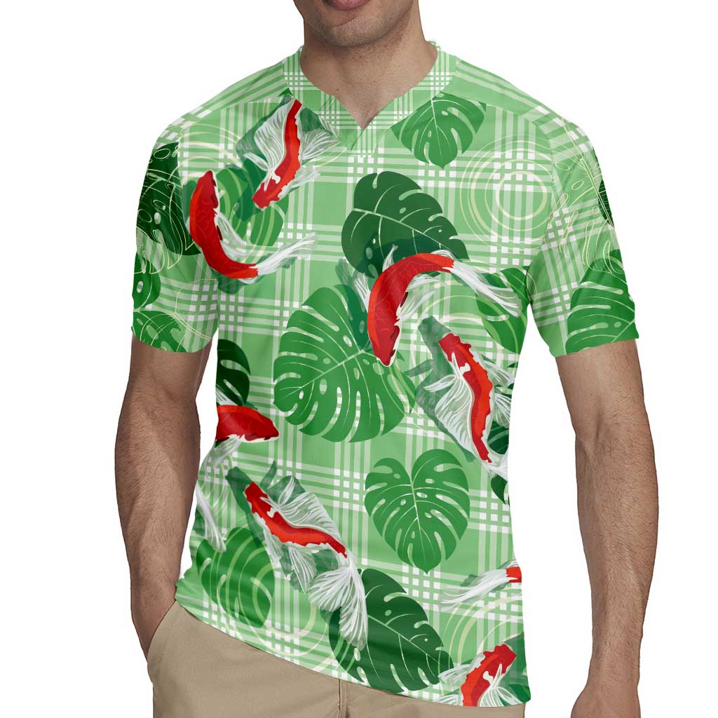 Lime Palaka Hawaii Aloha Rugby Jersey Koi Pond Mix Monstera LT7 - Polynesian Pride