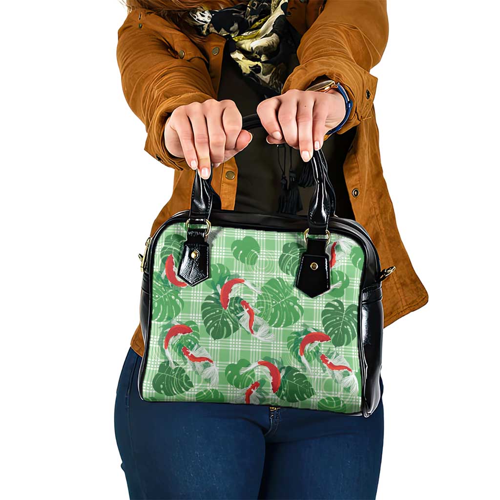 Lime Palaka Hawaii Aloha Shoulder Handbag Koi Pond Mix Monstera - Polynesian Pride