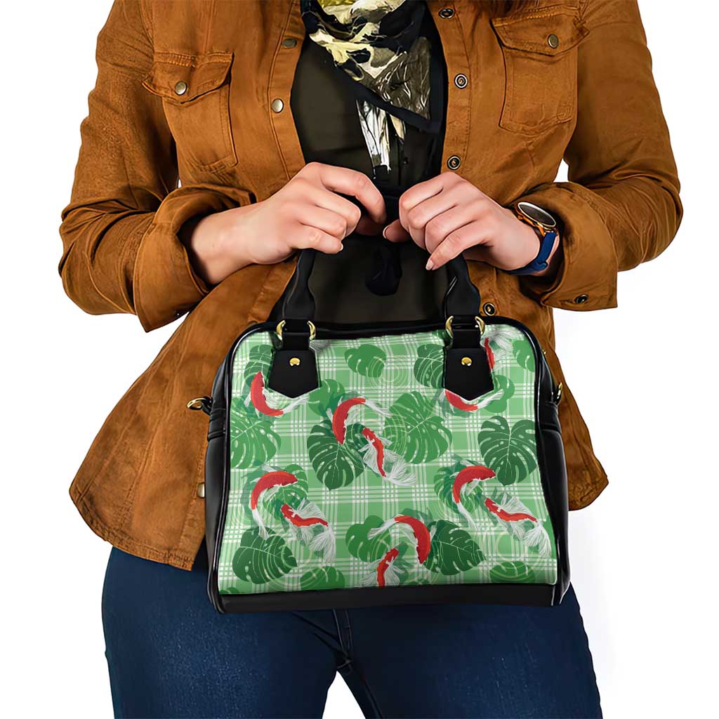 Lime Palaka Hawaii Aloha Shoulder Handbag Koi Pond Mix Monstera - Polynesian Pride