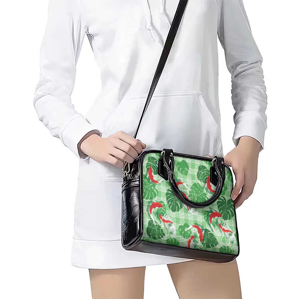 Lime Palaka Hawaii Aloha Shoulder Handbag Koi Pond Mix Monstera - Polynesian Pride