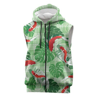 Lime Palaka Hawaii Aloha Sleeveless Zip Hoodie Koi Pond Mix Monstera - Polynesian Pride