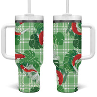 Lime Palaka Hawaii Aloha Tumbler With Handle Koi Pond Mix Monstera LT7 One Size: 40 oz Lime Green - Polynesian Pride