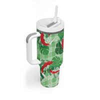 Lime Palaka Hawaii Aloha Tumbler With Handle Koi Pond Mix Monstera LT7 - Polynesian Pride