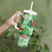Lime Palaka Hawaii Aloha Tumbler With Handle Koi Pond Mix Monstera LT7 - Polynesian Pride