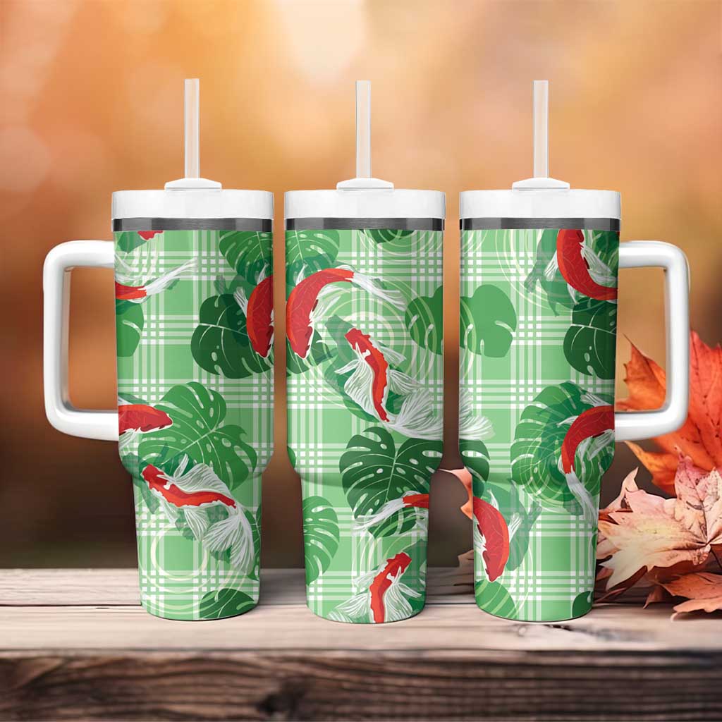 Lime Palaka Hawaii Aloha Tumbler With Handle Koi Pond Mix Monstera LT7 - Polynesian Pride