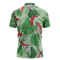 Lime Palaka Hawaii Aloha Zipper Polo Shirt Koi Pond Mix Monstera - Polynesian Pride