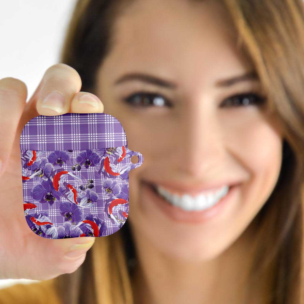 Lavender Palaka Hawaii Aloha AirPods Case Koi Pond Mix Orchids - Polynesian Pride