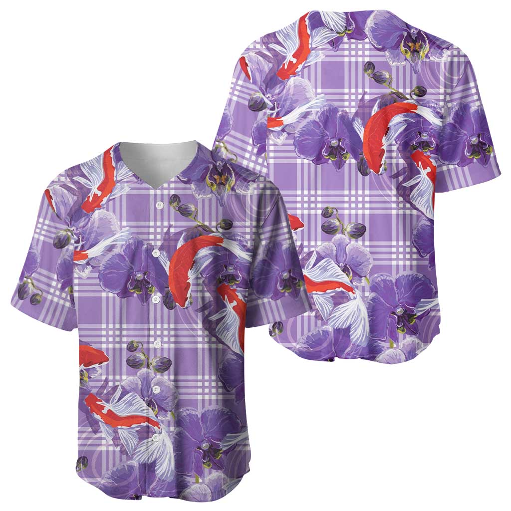 Lavender Palaka Hawaii Aloha Baseball Jersey Koi Pond Mix Orchids - Polynesian Pride