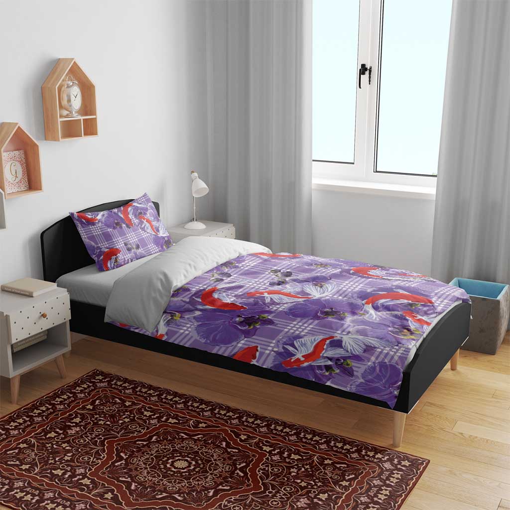 Lavender Palaka Hawaii Aloha Bedding Set Koi Pond Mix Orchids - Polynesian Pride