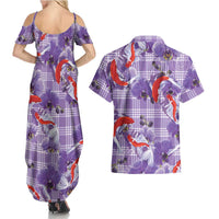 Lavender Palaka Hawaii Aloha Couples Matching Summer Maxi Dress and Hawaiian Shirt Koi Pond Mix Orchids LT7 - Polynesian Pride