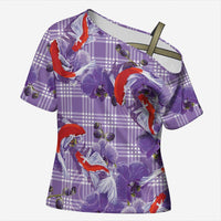 Lavender Palaka Hawaii Aloha Cross Shoulder Shirt Koi Pond Mix Orchids - Polynesian Pride