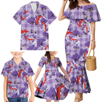 Lavender Palaka Hawaii Aloha Family Matching Mermaid Dress and Hawaiian Shirt Koi Pond Mix Orchids LT7 - Polynesian Pride