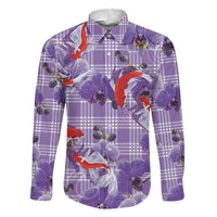 Lavender Palaka Hawaii Aloha Family Matching Mermaid Dress and Hawaiian Shirt Koi Pond Mix Orchids LT7 Dad's Shirt - Long Sleeve Purple - Polynesian Pride