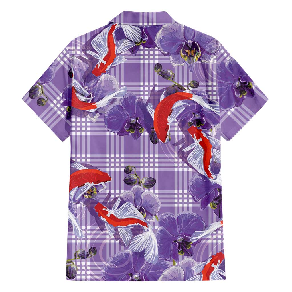Lavender Palaka Hawaii Aloha Family Matching Off Shoulder Maxi Dress and Hawaiian Shirt Koi Pond Mix Orchids LT7 - Polynesian Pride