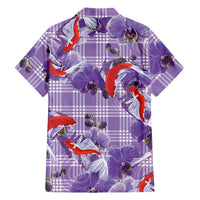Lavender Palaka Hawaii Aloha Family Matching Off Shoulder Short Dress and Hawaiian Shirt Koi Pond Mix Orchids LT7 - Polynesian Pride