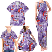 Lavender Palaka Hawaii Aloha Family Matching Tank Maxi Dress and Hawaiian Shirt Koi Pond Mix Orchids LT7 - Polynesian Pride