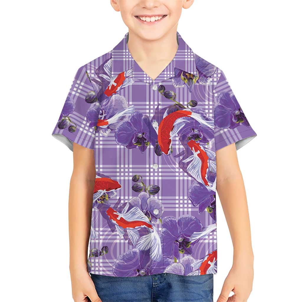 Lavender Palaka Hawaii Aloha Hawaiian Shirt Koi Pond Mix Orchids - Polynesian Pride
