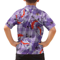 Lavender Palaka Hawaii Aloha Hawaiian Shirt Koi Pond Mix Orchids - Polynesian Pride