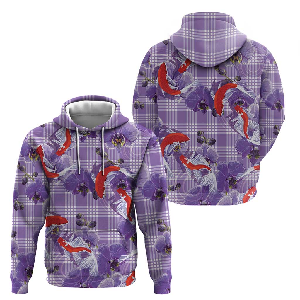 Lavender Palaka Hawaii Aloha Hoodie Koi Pond Mix Orchids - Polynesian Pride