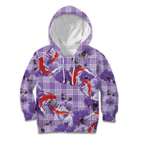 Lavender Palaka Hawaii Aloha Kid Hoodie Koi Pond Mix Orchids - Polynesian Pride