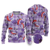 Lavender Palaka Hawaii Aloha Ugly Christmas Sweater Koi Pond Mix Orchids - Polynesian Pride