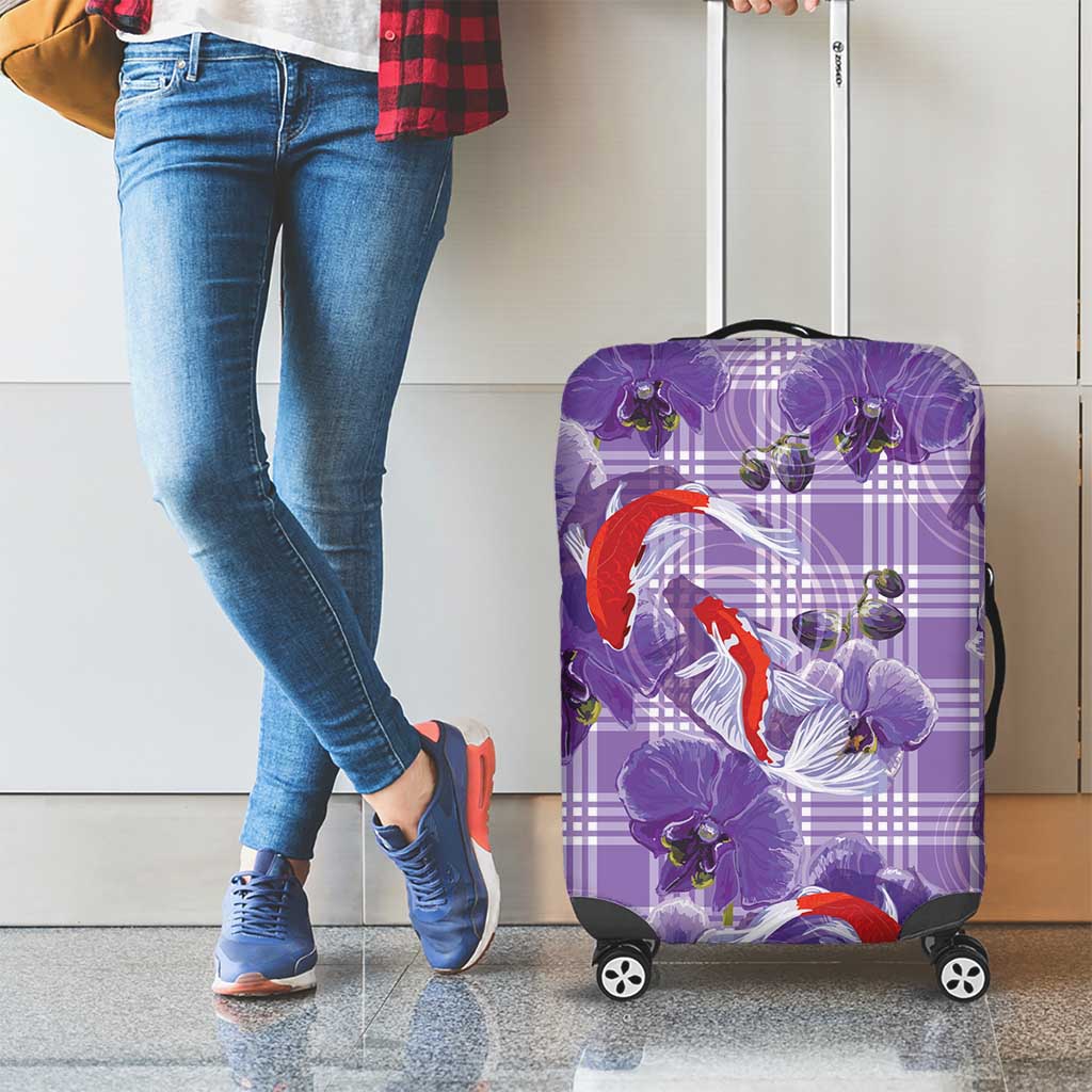 Lavender Palaka Hawaii Aloha Luggage Cover Koi Pond Mix Orchids - Polynesian Pride